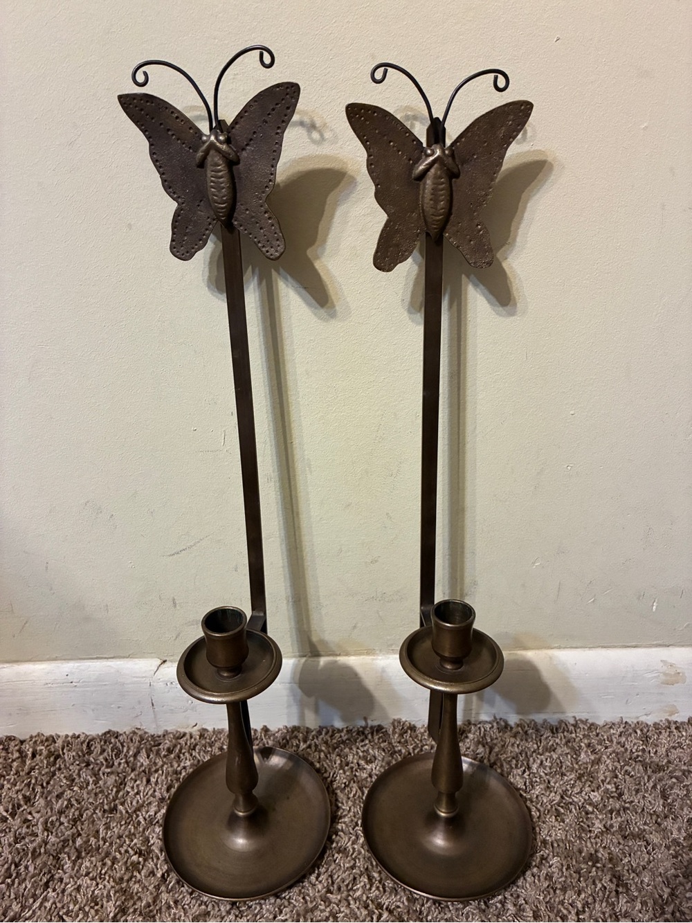 Bronze Butterfly Taper Candle Holders - Unbranded